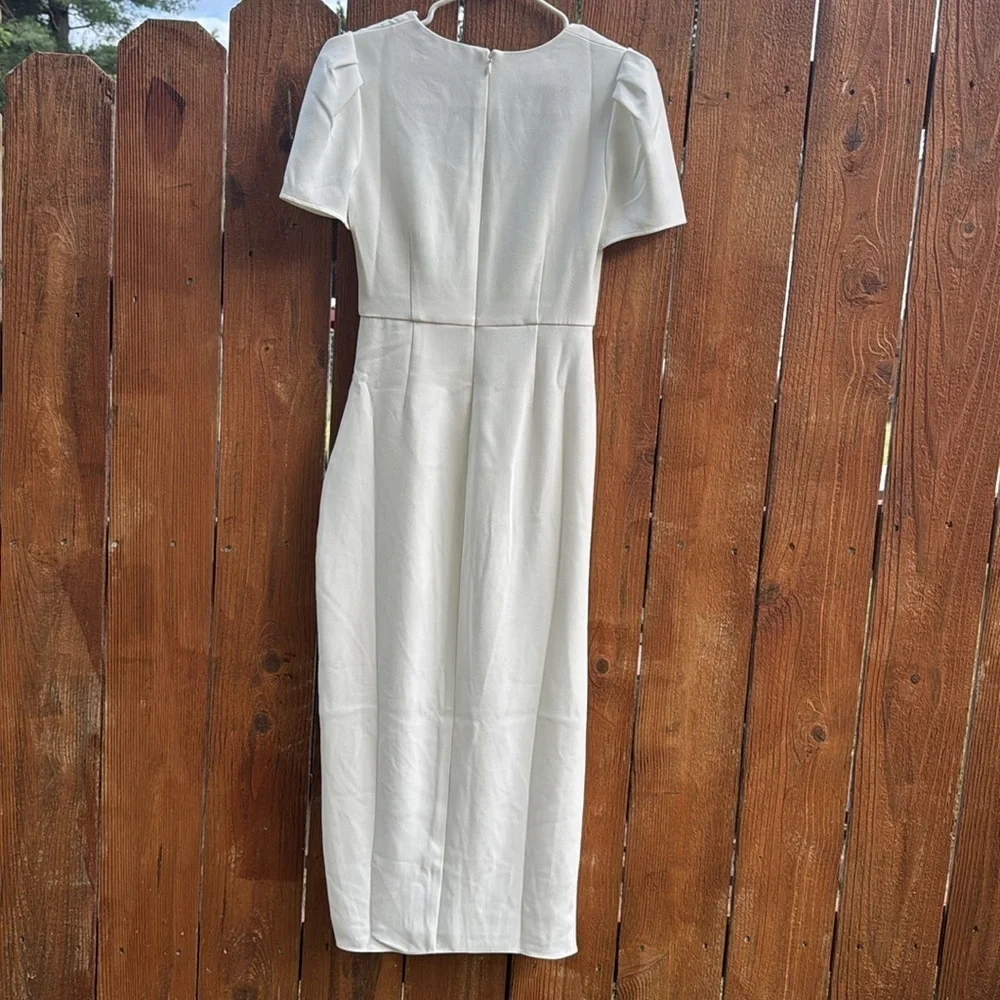 Self-Portrait White Crepe Midi Dress With Short Sleeves - Picture 8 of 10